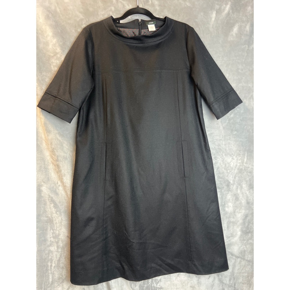 J.Crew Dress Black 100% Wool Shift Pockets Size 14 Career Office Classy - Picture 4 of 10